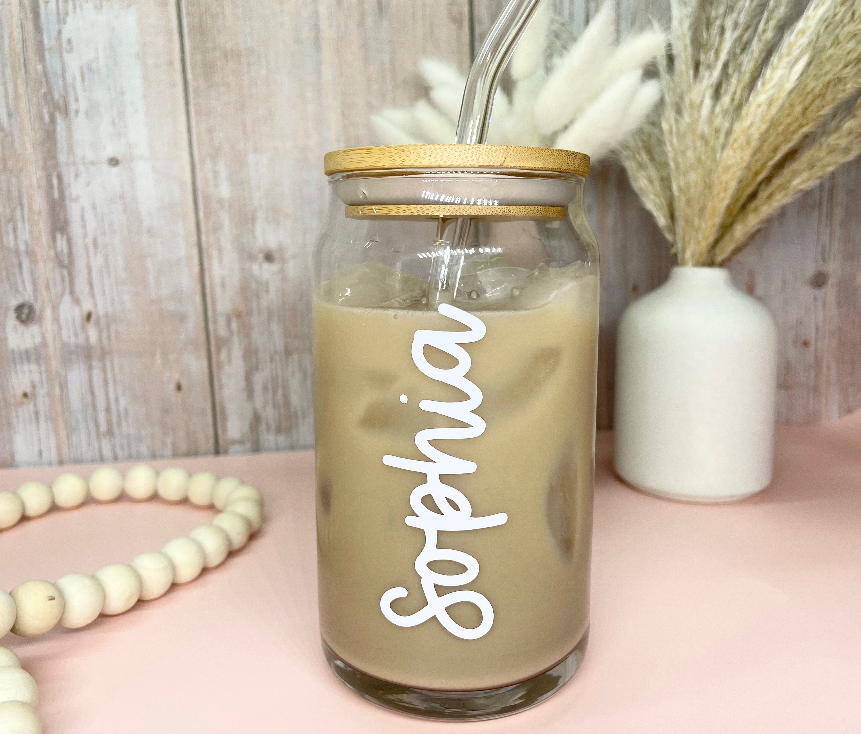 Personalized Glass Iced Coffee Cup Beer Can Personalized Glass